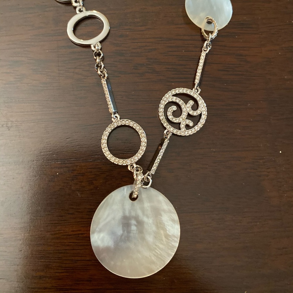 Swarovski crystals Silver bracelet mother of pearl discs toggle bracelet